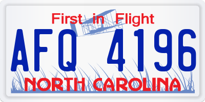 NC license plate AFQ4196
