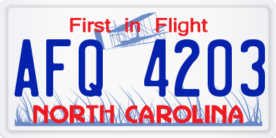 NC license plate AFQ4203