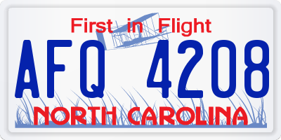 NC license plate AFQ4208