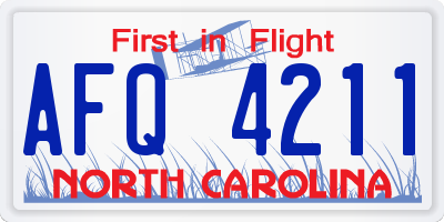 NC license plate AFQ4211