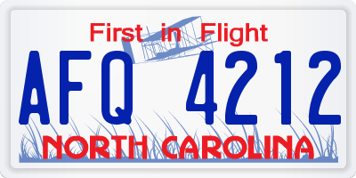 NC license plate AFQ4212