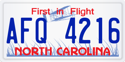 NC license plate AFQ4216