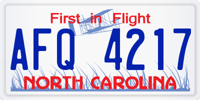 NC license plate AFQ4217
