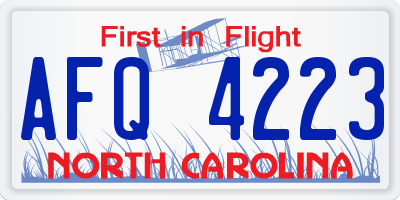 NC license plate AFQ4223