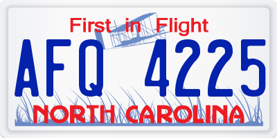 NC license plate AFQ4225