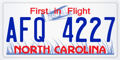 NC license plate AFQ4227