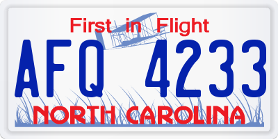 NC license plate AFQ4233