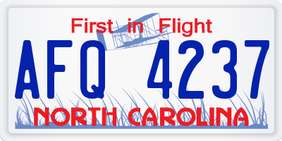 NC license plate AFQ4237