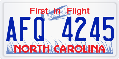 NC license plate AFQ4245