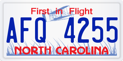 NC license plate AFQ4255