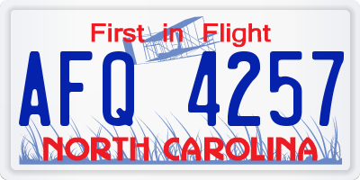 NC license plate AFQ4257