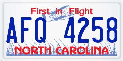 NC license plate AFQ4258