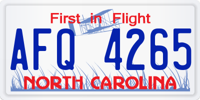 NC license plate AFQ4265