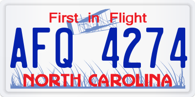 NC license plate AFQ4274