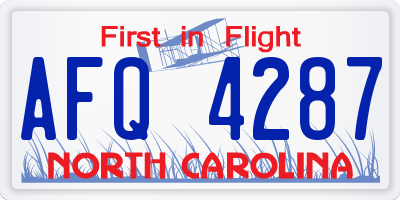 NC license plate AFQ4287