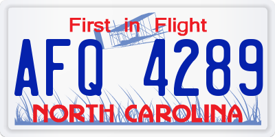 NC license plate AFQ4289