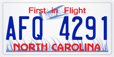 NC license plate AFQ4291