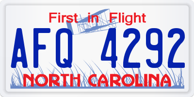 NC license plate AFQ4292