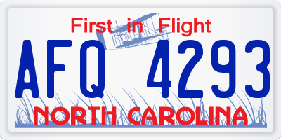 NC license plate AFQ4293