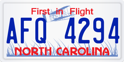 NC license plate AFQ4294