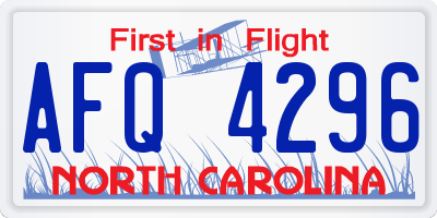 NC license plate AFQ4296