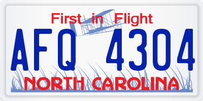 NC license plate AFQ4304