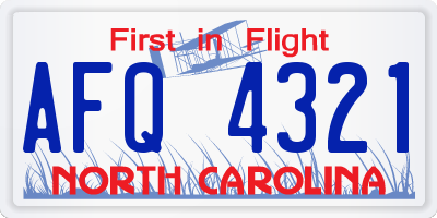 NC license plate AFQ4321