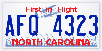 NC license plate AFQ4323