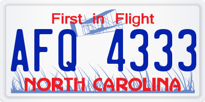 NC license plate AFQ4333