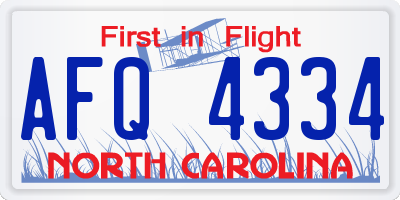 NC license plate AFQ4334
