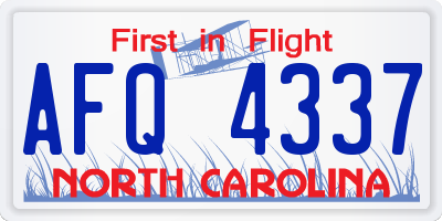 NC license plate AFQ4337