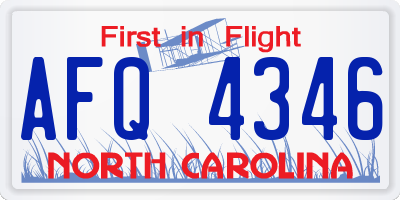 NC license plate AFQ4346
