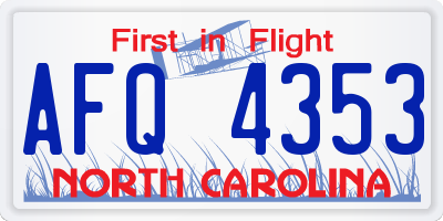 NC license plate AFQ4353
