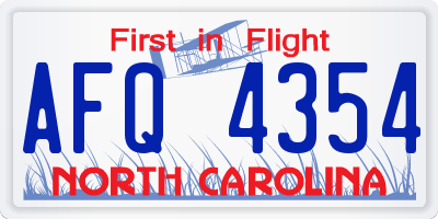 NC license plate AFQ4354