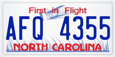 NC license plate AFQ4355