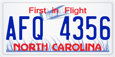 NC license plate AFQ4356