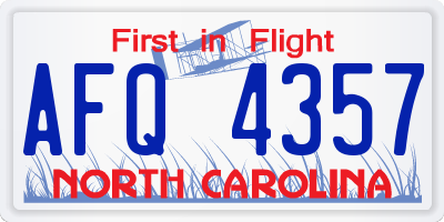 NC license plate AFQ4357
