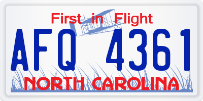 NC license plate AFQ4361