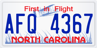 NC license plate AFQ4367
