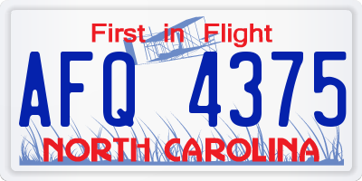 NC license plate AFQ4375