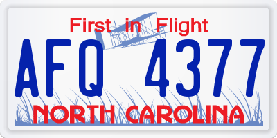 NC license plate AFQ4377
