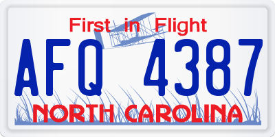 NC license plate AFQ4387