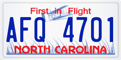 NC license plate AFQ4701