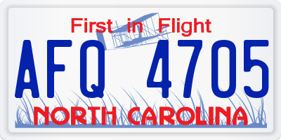 NC license plate AFQ4705
