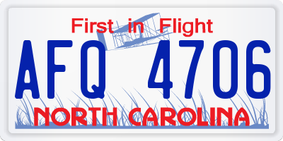 NC license plate AFQ4706