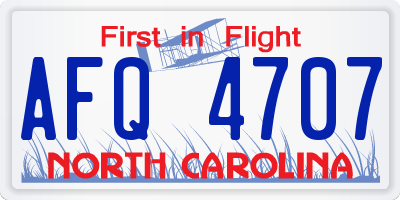 NC license plate AFQ4707