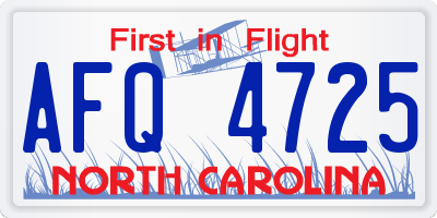 NC license plate AFQ4725