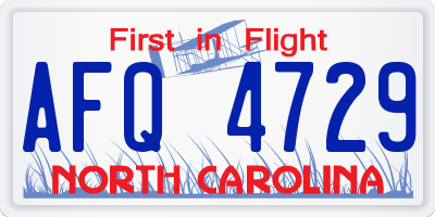 NC license plate AFQ4729