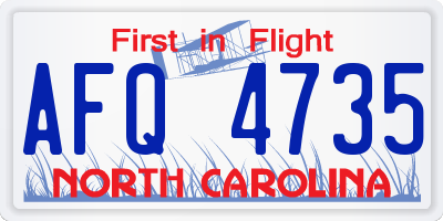 NC license plate AFQ4735