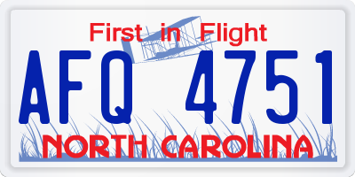 NC license plate AFQ4751